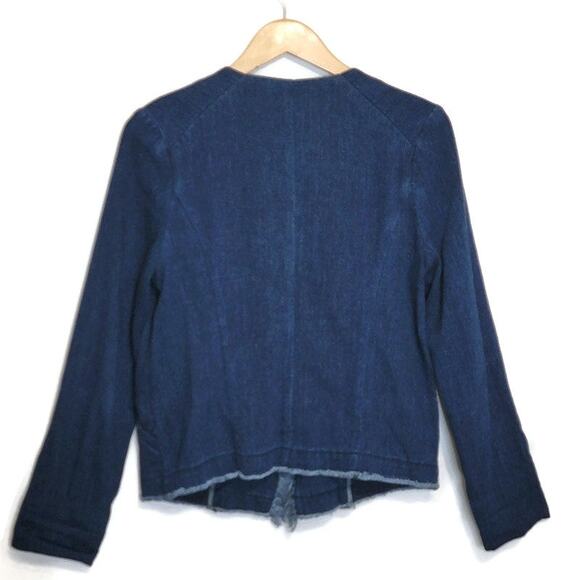 AG Adriano Goldschmied Blue Denim Zip Front Jacket Frayed Trim Casual Chic M - Picture 10 of 16